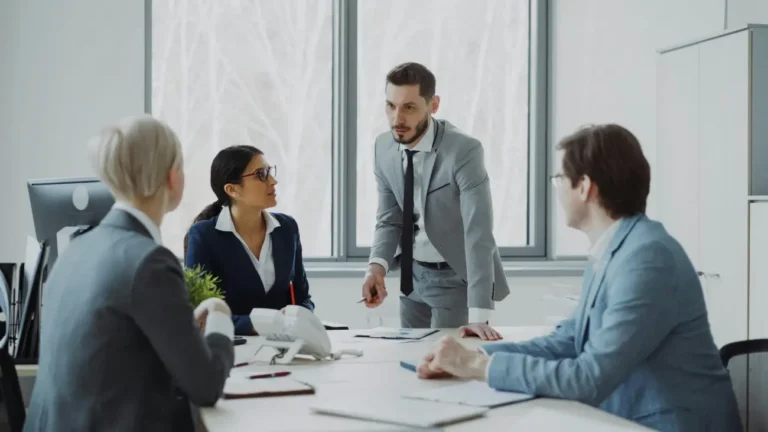 Business Meeting in Modern Office Setting